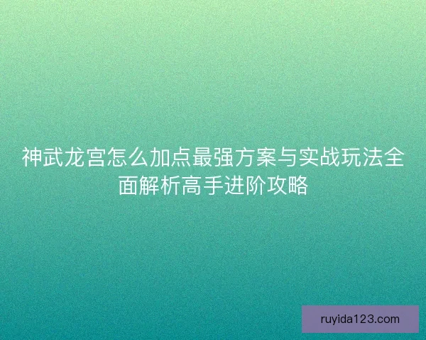 神武龙宫怎么加点最强方案与实战玩法全面解析高手进阶攻略